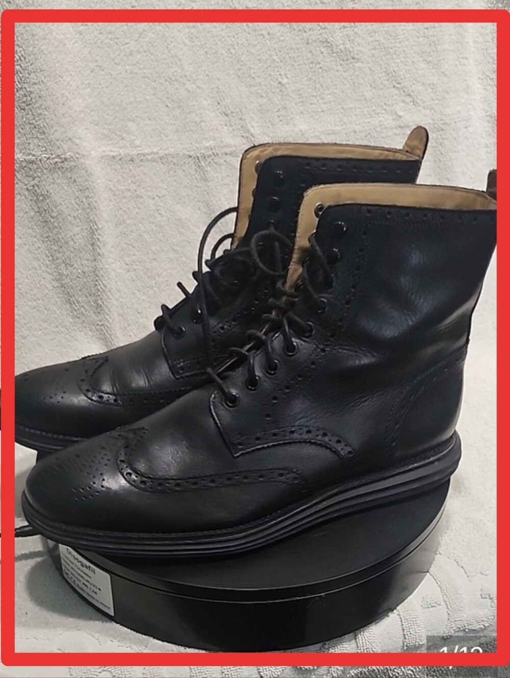 Cole Haan LunarGrand Wingtip Boot Black Leather Mens